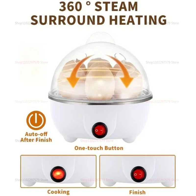 Smart White Egg Cooker Electric Multifunctional Mini Boiler Steamer Poacher for Kitchen Use - Plastic Housing 250W Power