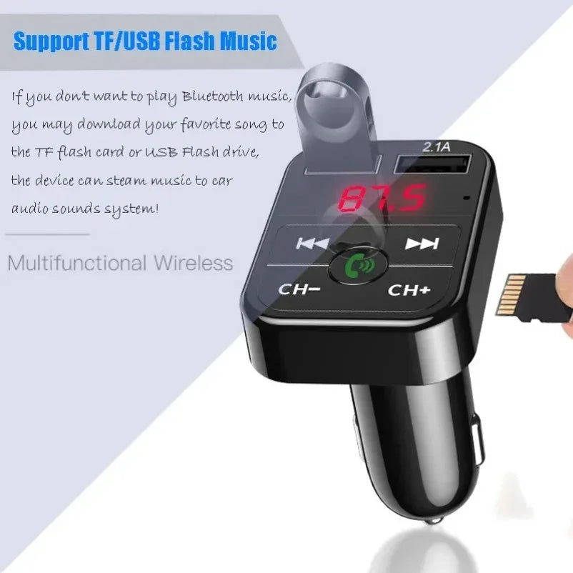 Car Wireless Adapter Bluetooth 5.0 FM Transmitter Mic Audio Receiver Auto MP3 Player 2.1A Dual USB Fast Charger Car Accessories