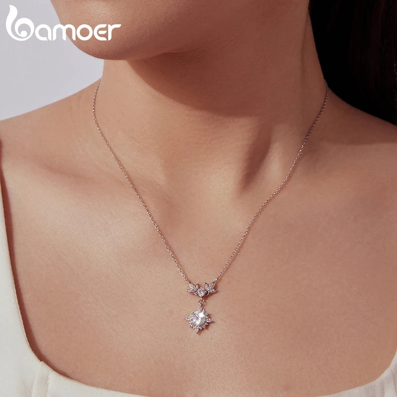 Necklace Vintage Engraved 925 Sterling Silver Round Cut Diamond for Women Twinkling Engagement Gift