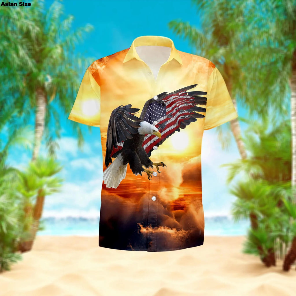 American Eagle Hawaiian Shirts For Men America Flag Shirts Mens Short Sleeve Button Down Shirts Patriotic Shirt For Men Clothing