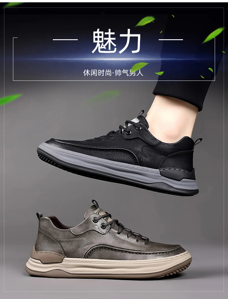 Sport Shoes Genuine Leather Men's Shoes  Brand Casual Shoes Lace up Mens Sneakers Italian Breathable Tenis  Skateboard Shoe