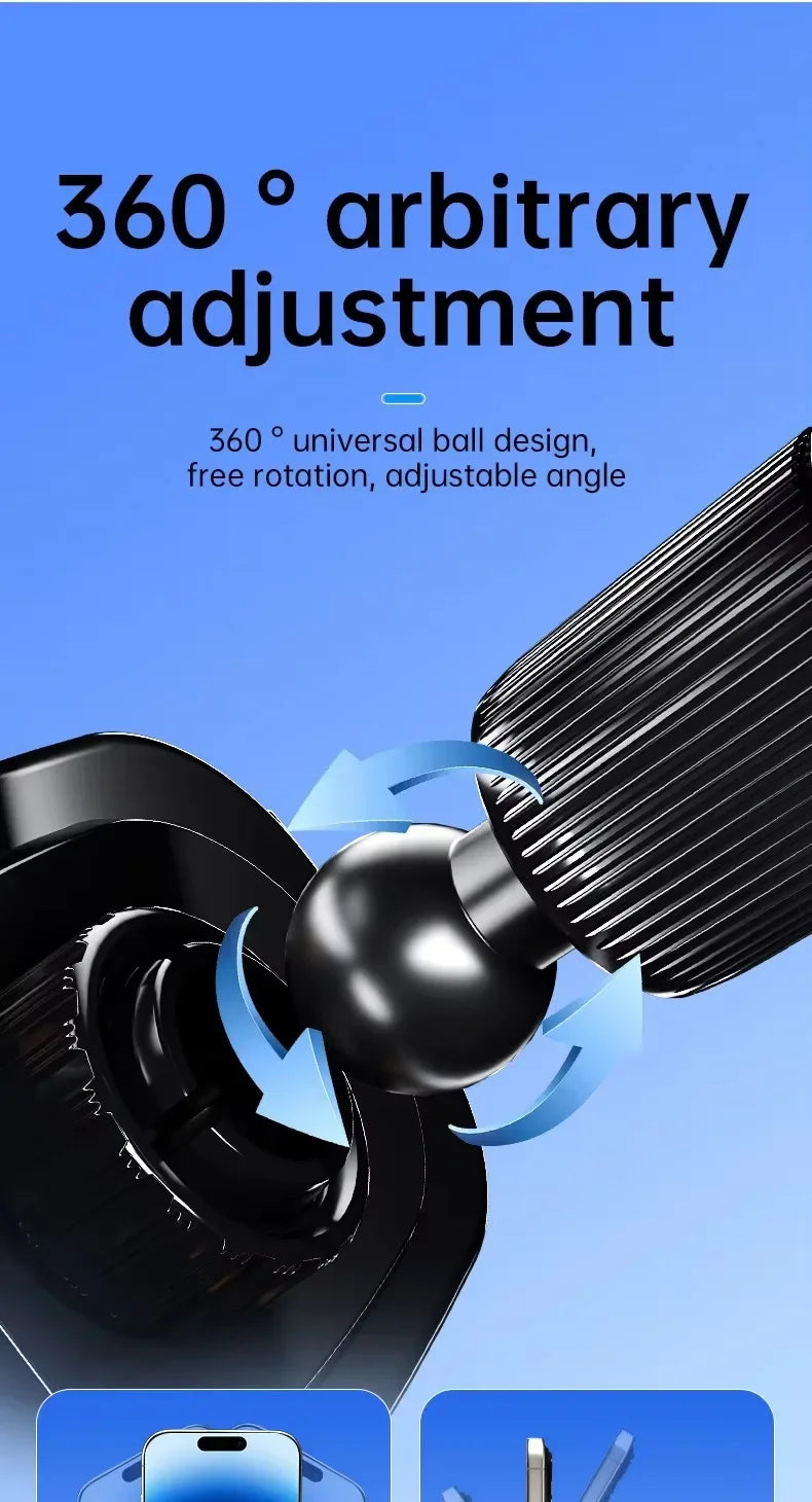 Fast Charge Wireless Car Charger with Manual Clamping Air Vent Mount for Samsung Android & iPhone 16 15 14 13 - Type C Qi Certified