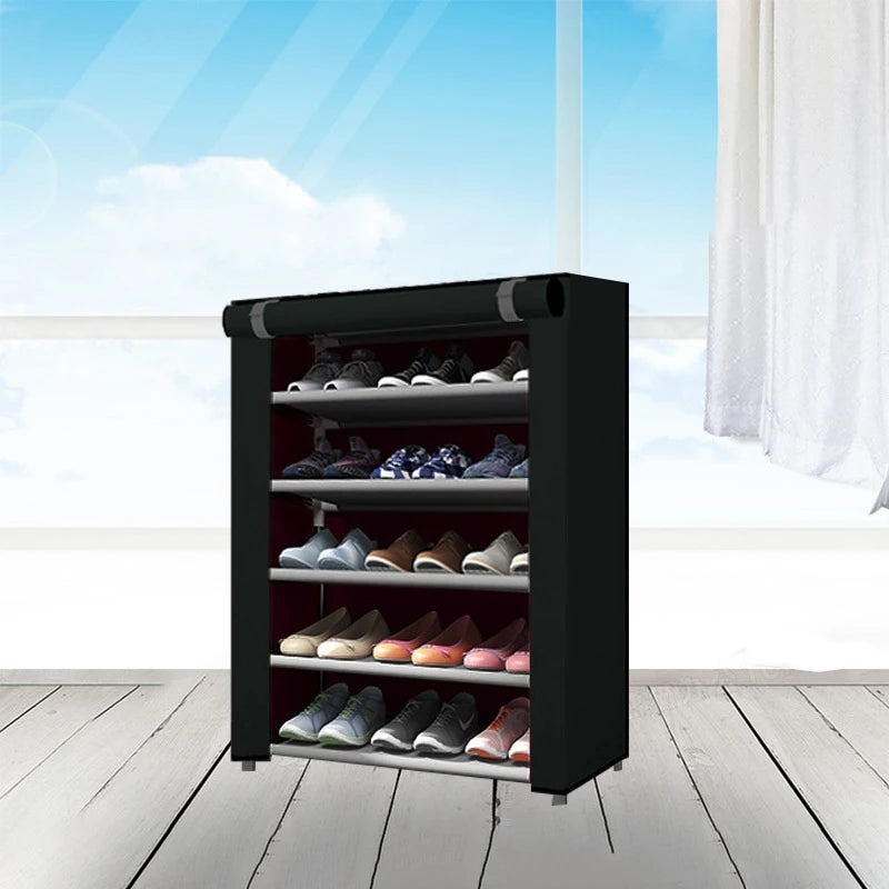 6-10 Tier Black Multi-Layer Shoe Rack, Equipped with a Dust-Proof Rolling Shutter Door, Easy to Assemble, Space-Saving Home Storage Cabinet, Suitable for Entryways, Hallways, Bedrooms, Living Rooms, Homes, Dormitories, Etc.