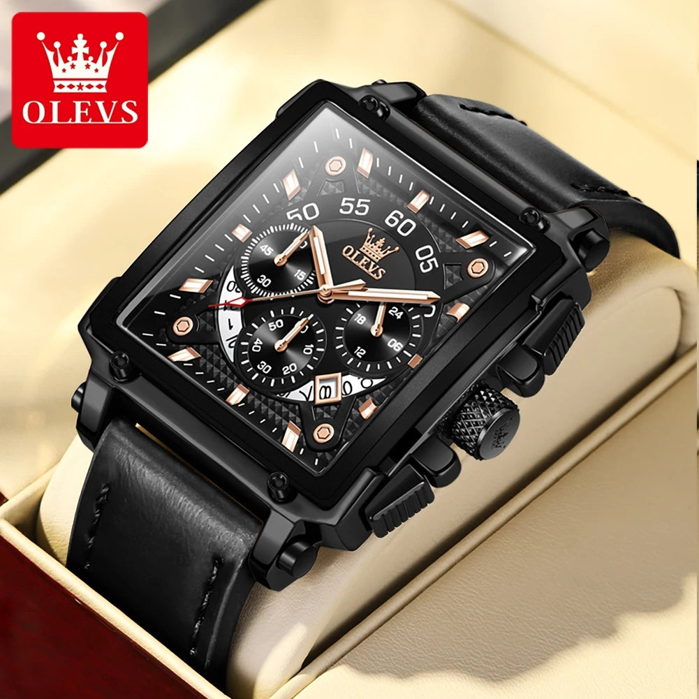 Men’s Square Dial Leather Strap Watch