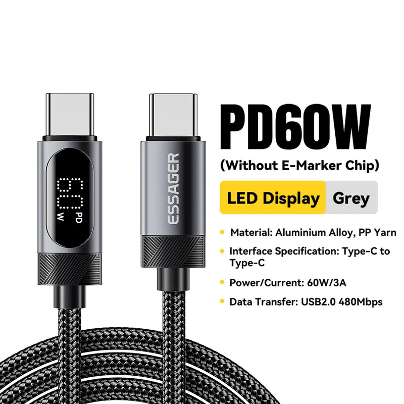 Power up your devices quickly and safely with this 100W USB-C to USB-C Fast Charging Cable — built for speed, durability, and convenience.