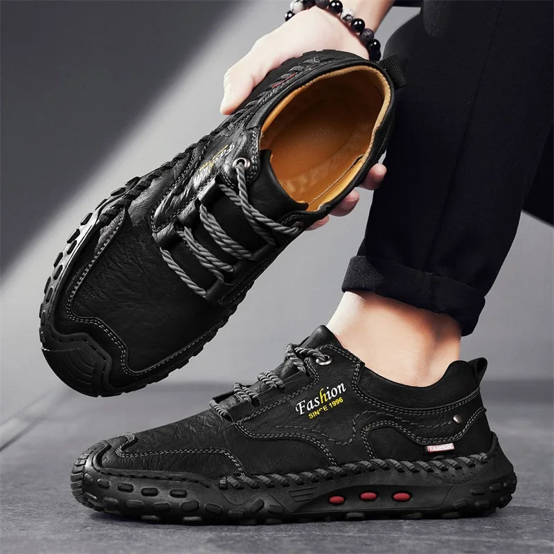 Outdoor Casual Leather Mens Shoes Retro Style Male Sneakers Adult Non-Slip Casual Desert Hiking Footwear Treking Shoes Trainers