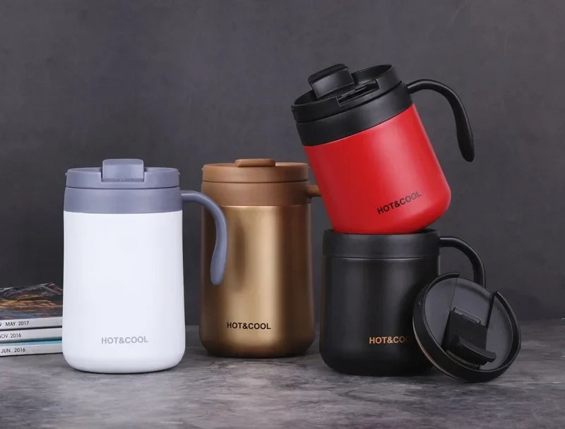 Portable Thermal Water Bottle 350ml Thermos Mug 304 Stainless Steel Coffee Cup with Handle Leak-Proof Vacuum Flask Insulated Cup