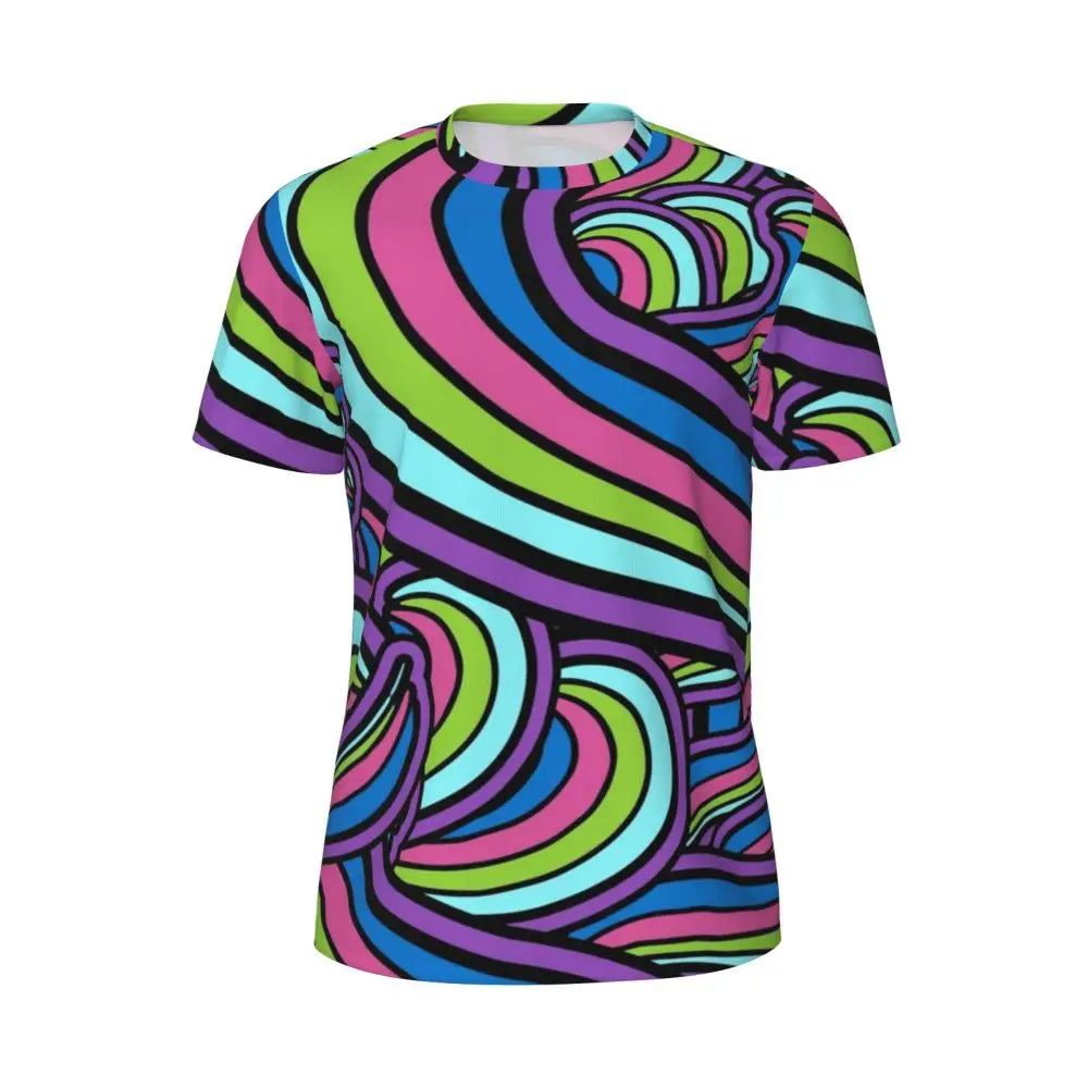 Gym T-Shirt For Man Retro Geometric 60S 70S T-Shirts Fashion Psychedelic Art Beach Tees O Neck Y2K Fun Design Tops Gift Idea