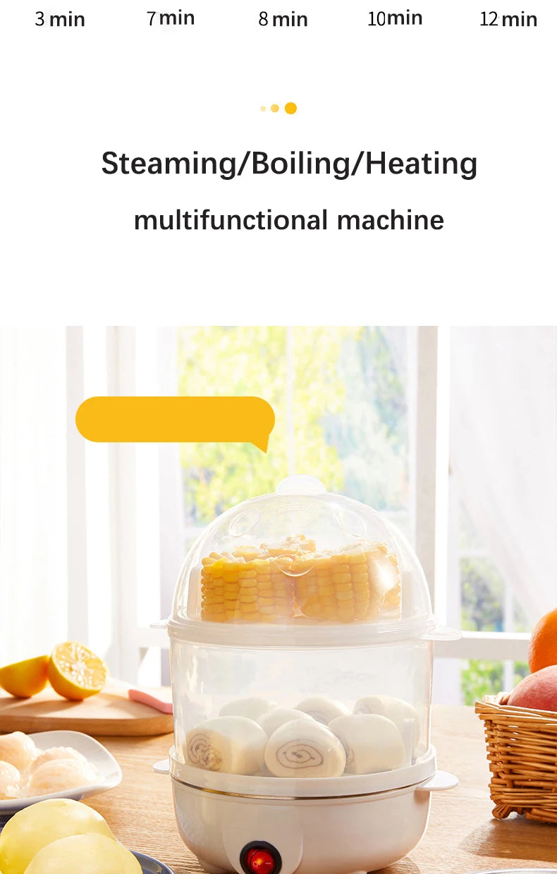Smart White Egg Cooker Electric Multifunctional Mini Boiler Steamer Poacher for Kitchen Use - Plastic Housing 250W Power