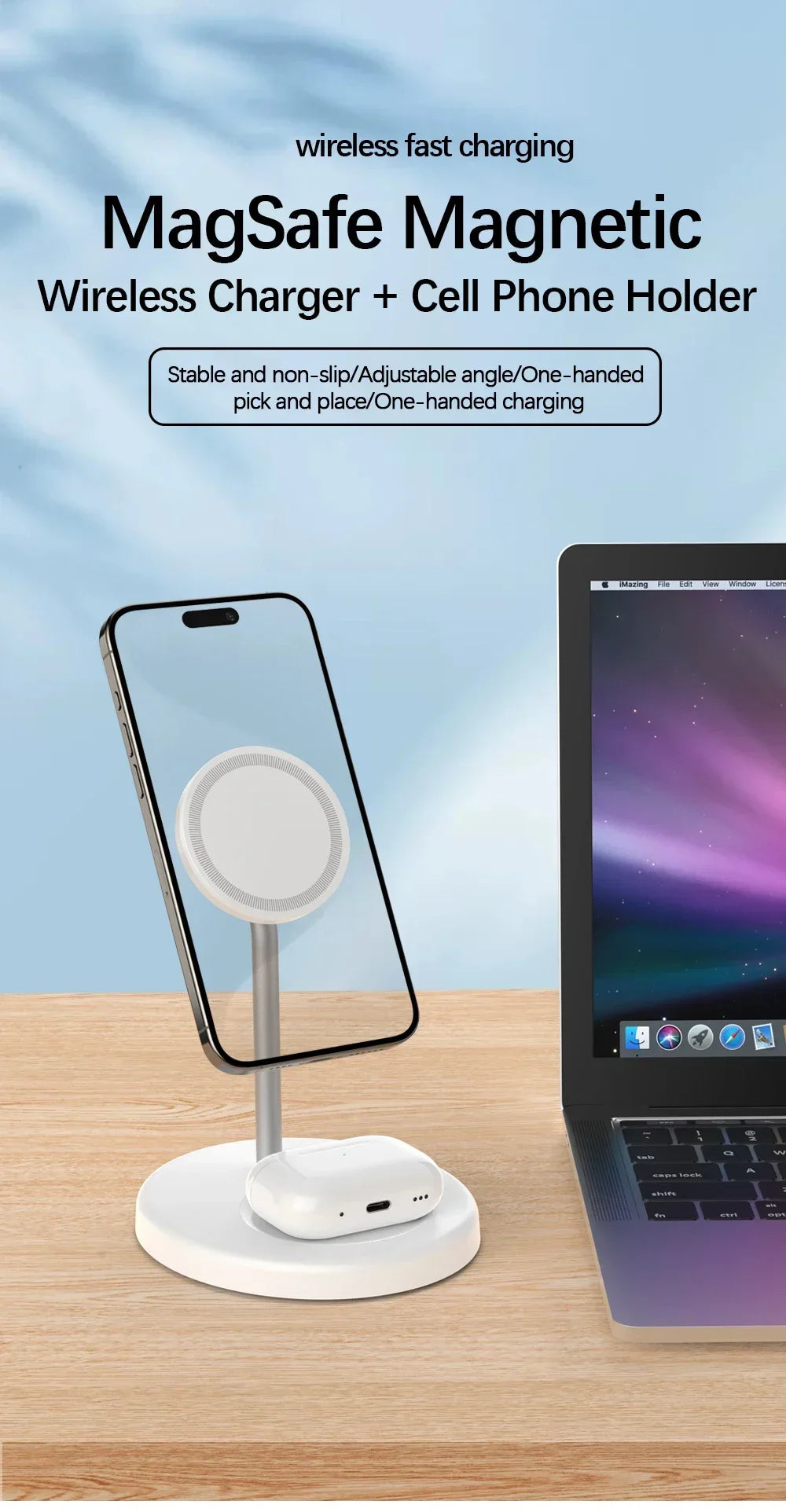 Upgraded 30W Magnetic 2 in 1 Wireless Charger Stand For iPhone 15 14 13 12 Pro Max AirPod Pro Fast Phone Charging Station Holder