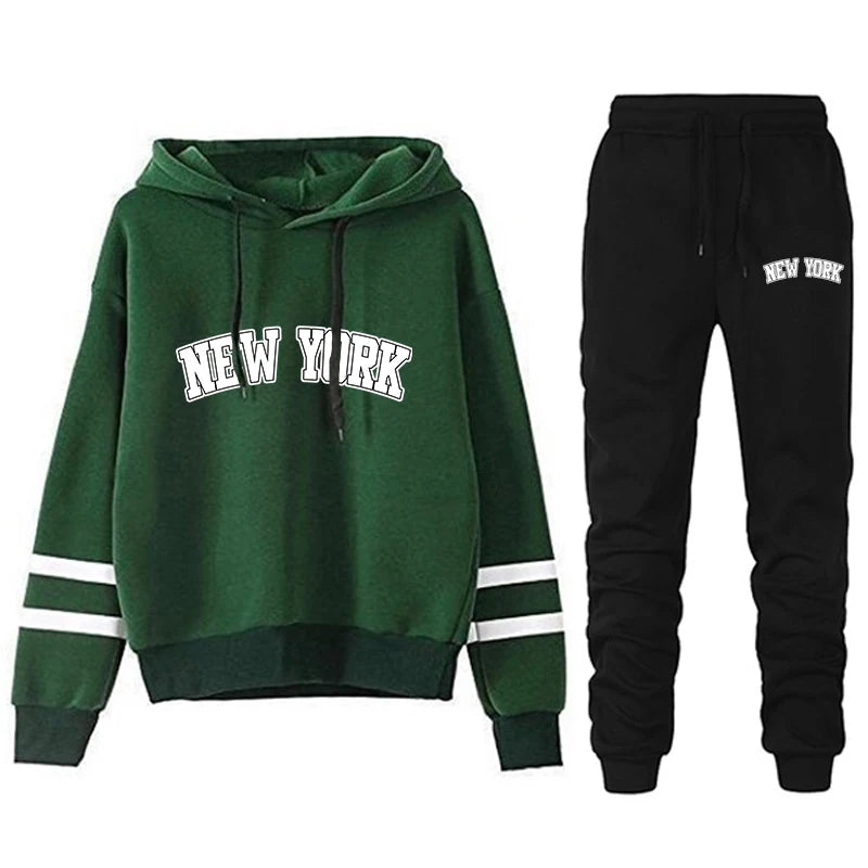 Women’s Hoodie & Jogger Tracksuit Set – Casual New York Print Outfit