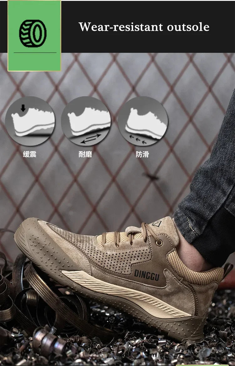 Men Steel Toe Shoes Men Breathable Work Shoes Women Hollow Out Upper Work Sneakers Lightweight Steel Toe Protective Safety Boots
