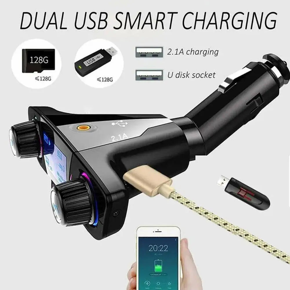Bluetooth Car Mp3 Player with QC3.0 Fast Charging USB Cigarette Lighter Charger Hands-free FM Transmitter for Vehicle