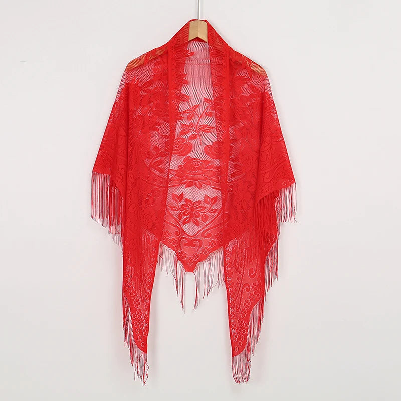 New Embroidery Lace Scarf Shawl Floral Triangular Veil Shawl For Women Party Scarf Wedding Poncho Stoles Ladies Headband Wraps