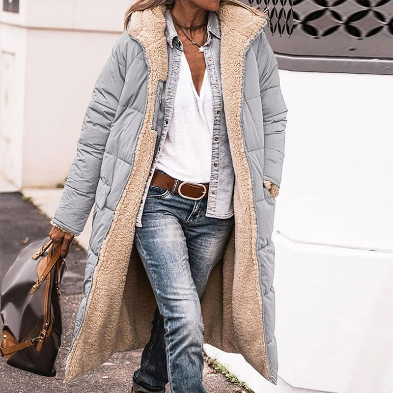 Women’s Winter Lambswool Fleece Parka | Quilted, Hooded, Long Warm Jacke