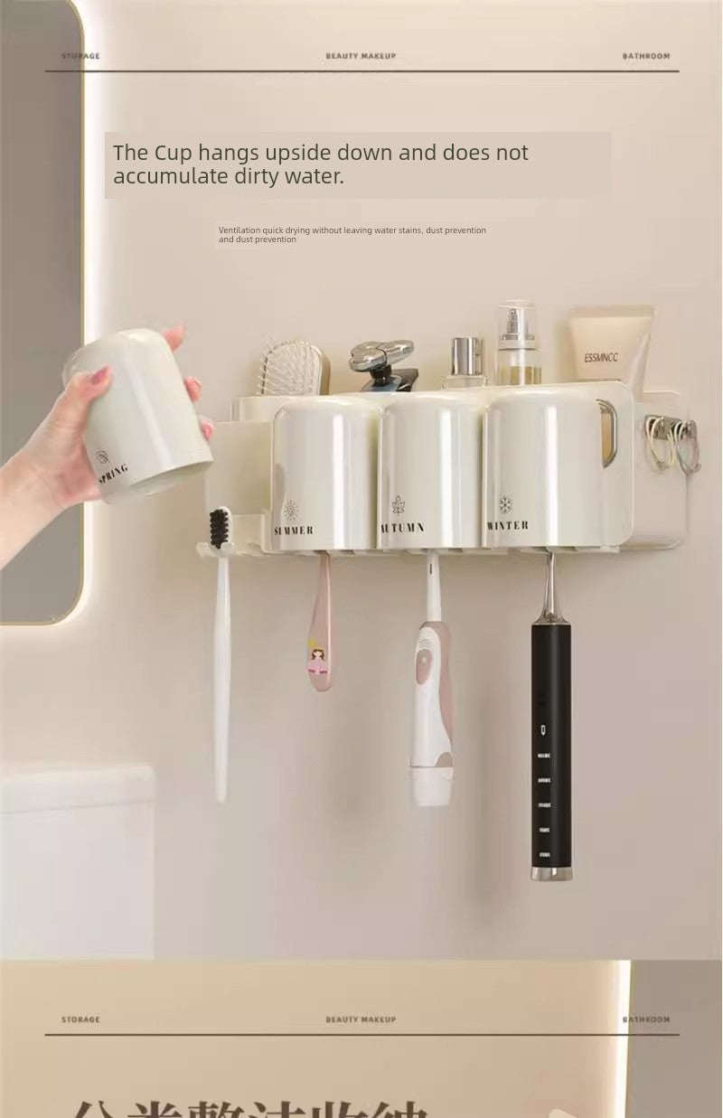 Wall-Mounted Toothbrush Holder with Toothpaste Squeezer | Bathroom Organizer Set