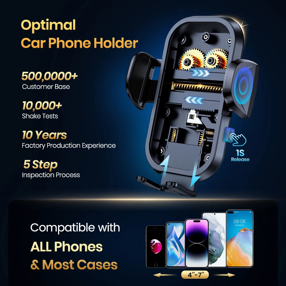 Car Phone Holder 2 in 1 Car Phone Mount for Car Dashboard/Windscreen One Button Release and 360° Rotation for All Phones