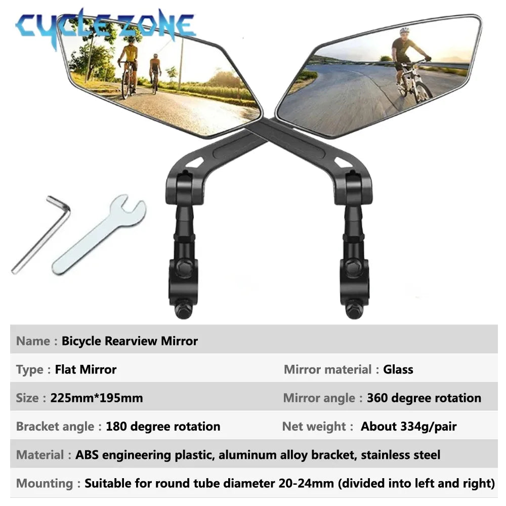 Universal Bike Handlebar Mirrors Wide Angle 360 Rotating Bicycle Rear View Mirror MTB E-Bike Electric Scooter HD Rearview Mirror