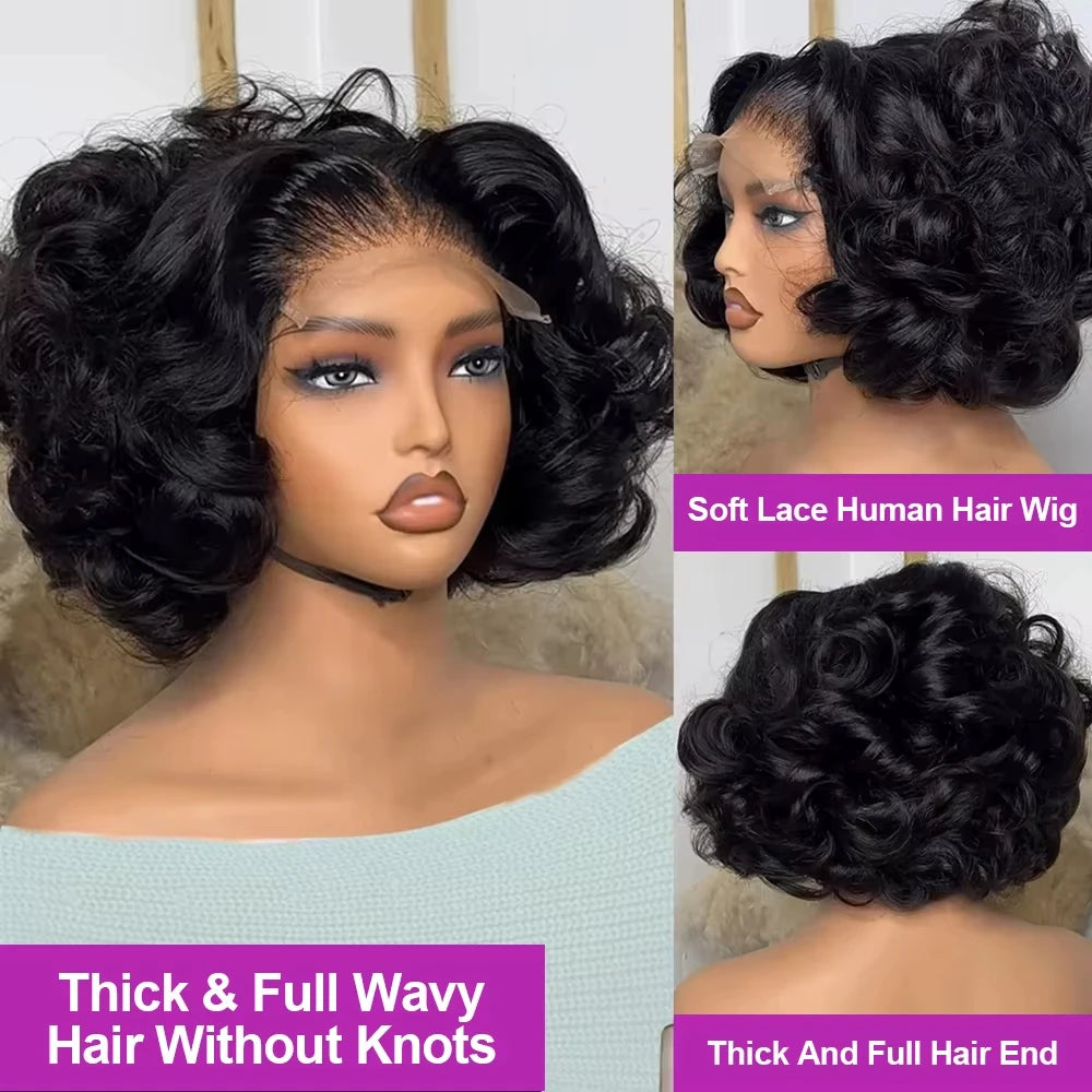 13x6 HD Lace Frontal Wigs Short Bob Body Wave Human Hair Wig 200 Density Pre Plucked Brazilian  Human Hair Wig For Women