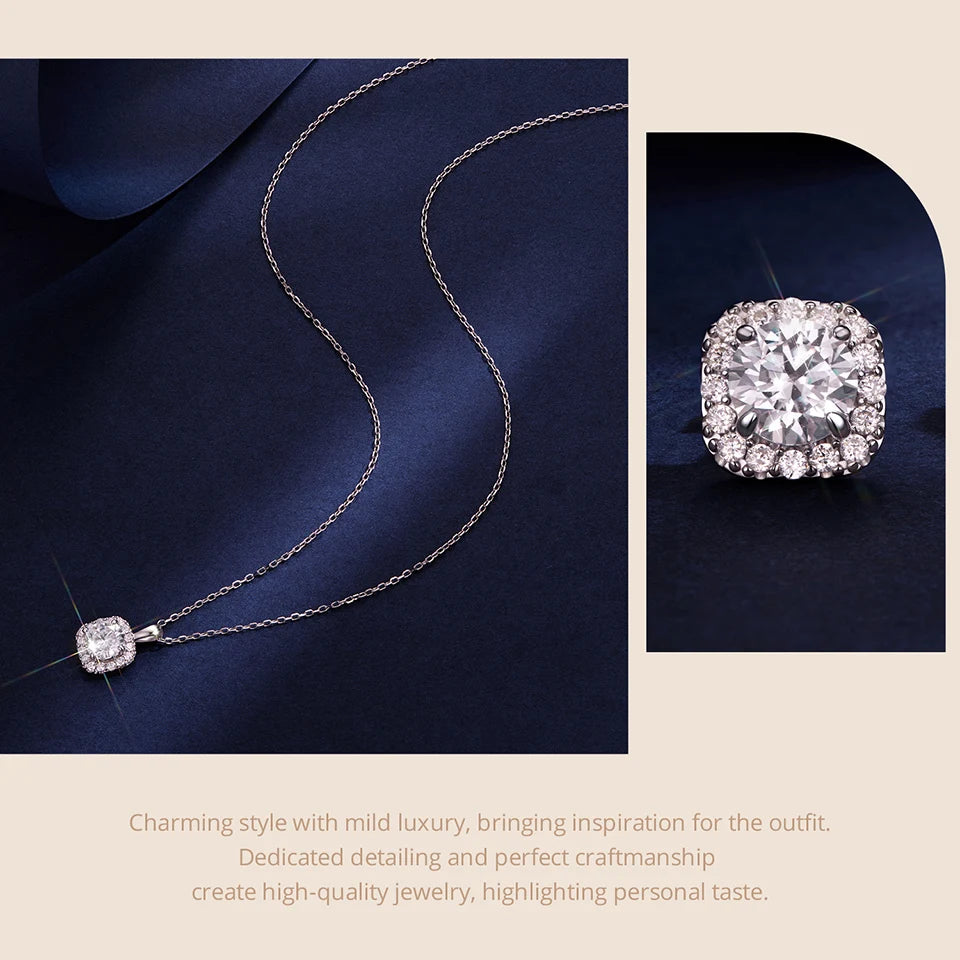 Necklace Stud Earrings 925 Sterling Silver Square Cut Diamond Wedding Engagement Jewelry Set