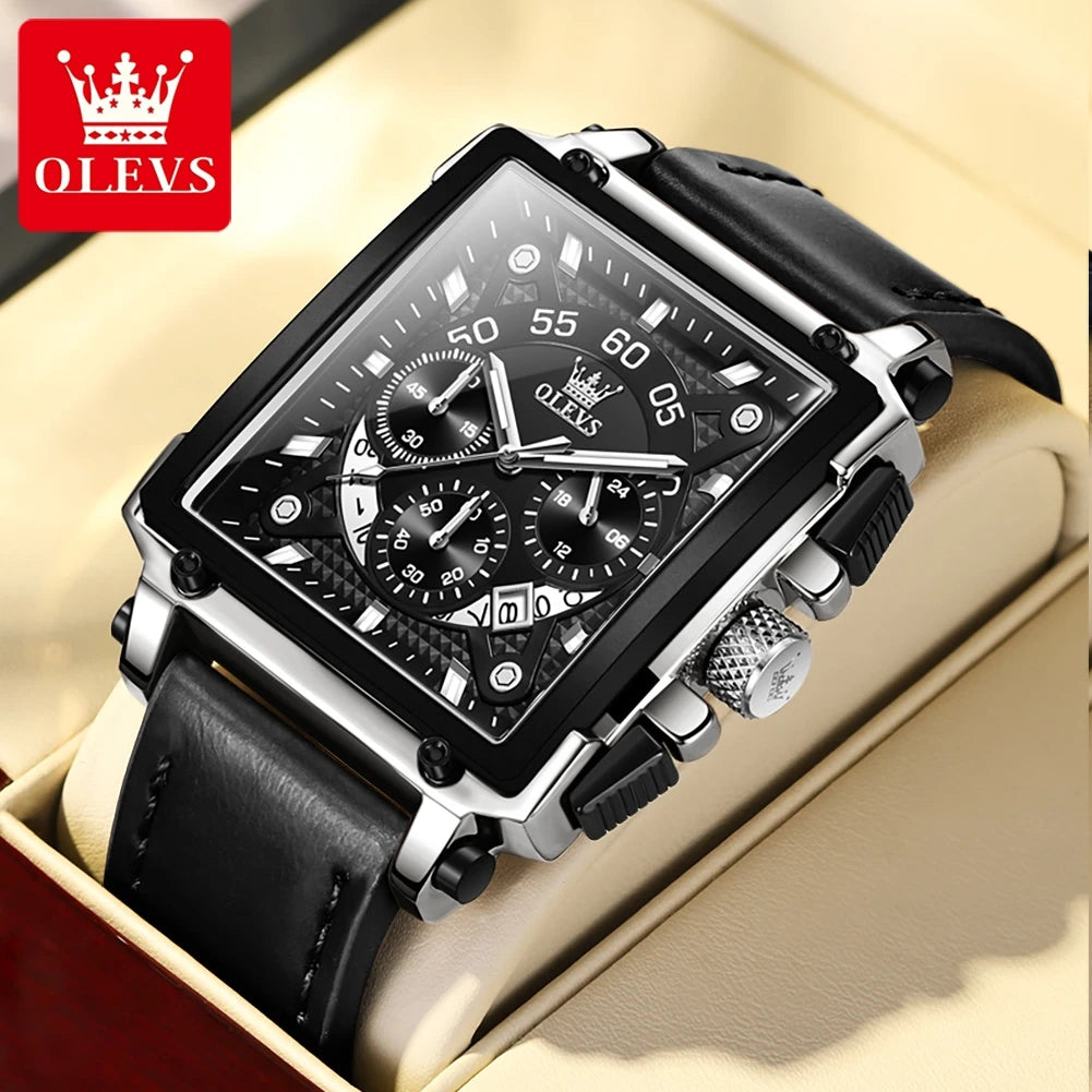 Men’s Square Dial Leather Strap Watch