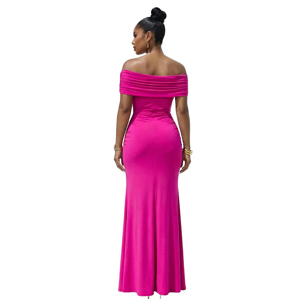 Women Slash Neck Ribbon Short Sleeve Long Maxi Dress Summer Street Evening Birthday Party Sexy Dresses