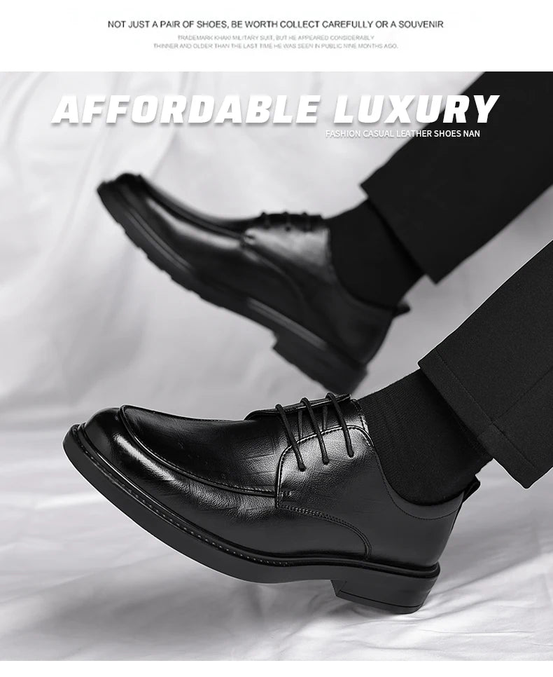 Spring/Summer Men 37-45 Men's Flat/6CM Heightening Elevator Shoes Business Formal Leather Shoes Man British Casual Wedding Suit