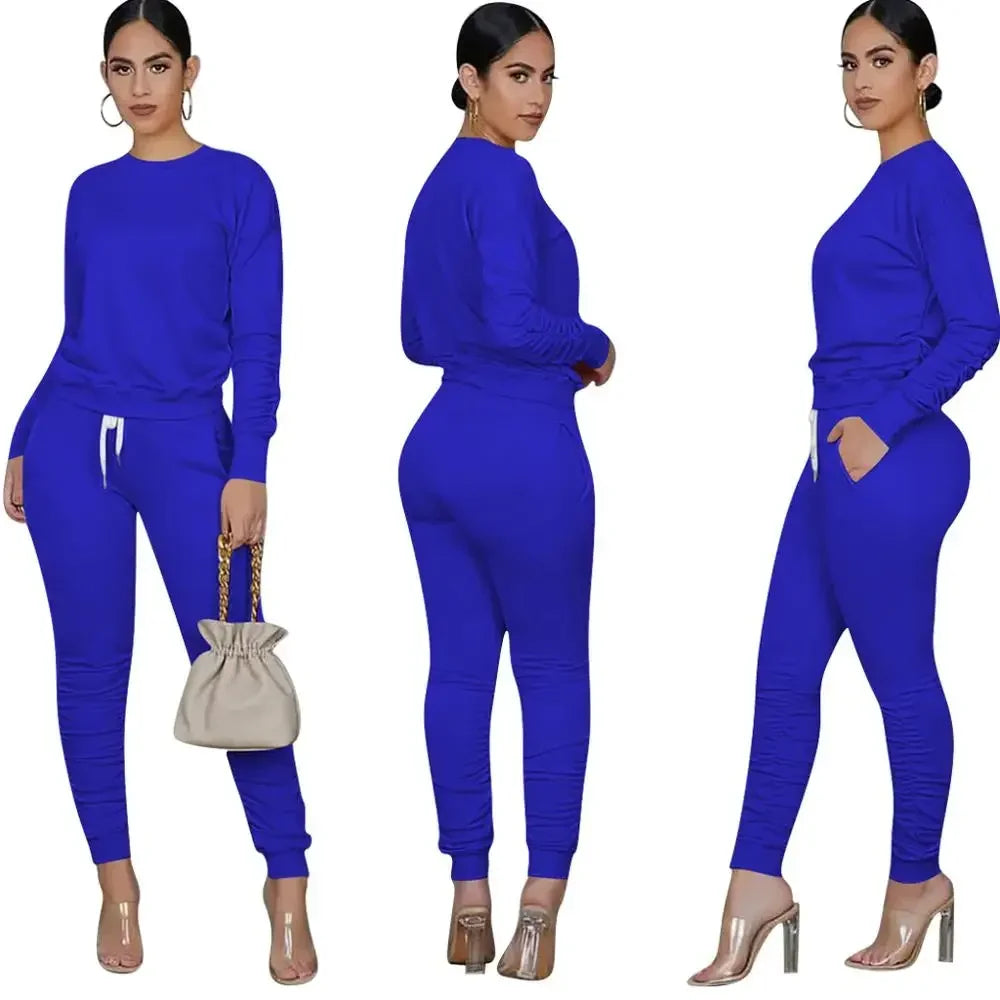 Women’s Slim Fit Long Sleeve Two Piece Set – Casual Warm Top & Elastic Waist Pants Outfit