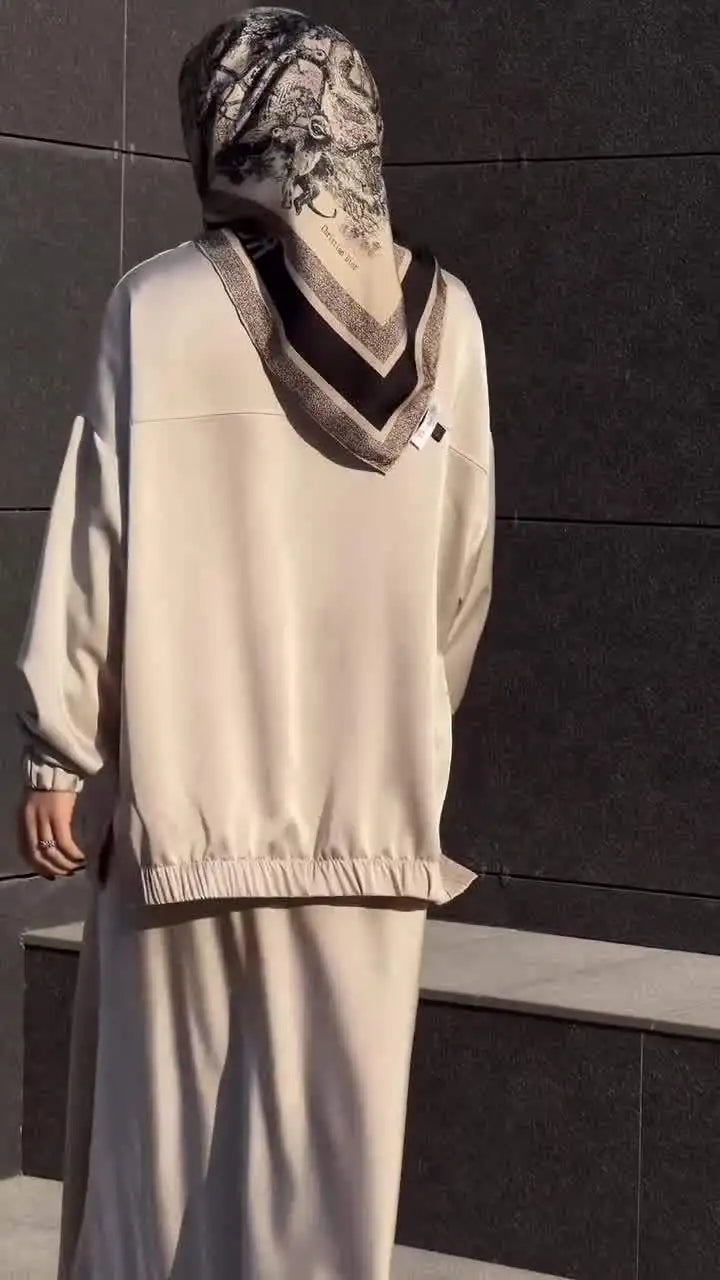 Muslim Dress Satin 2 Piece Set Women Party Abaya Musulman Ensembles Arab Long Robe Dubai Kaftan Vestidos Jalabiya Ramadan Eid