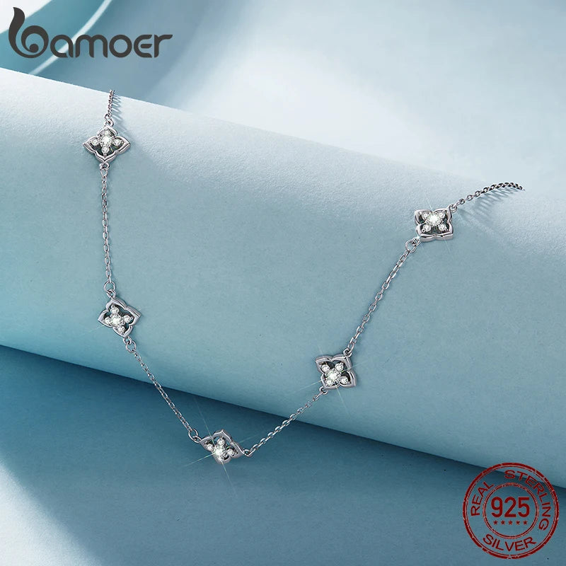 Necklace Lucky Clover 925 Sterling Silver Round Cut Diamond Beads Chain Fashion Collarbone Chain Fine Jewelry