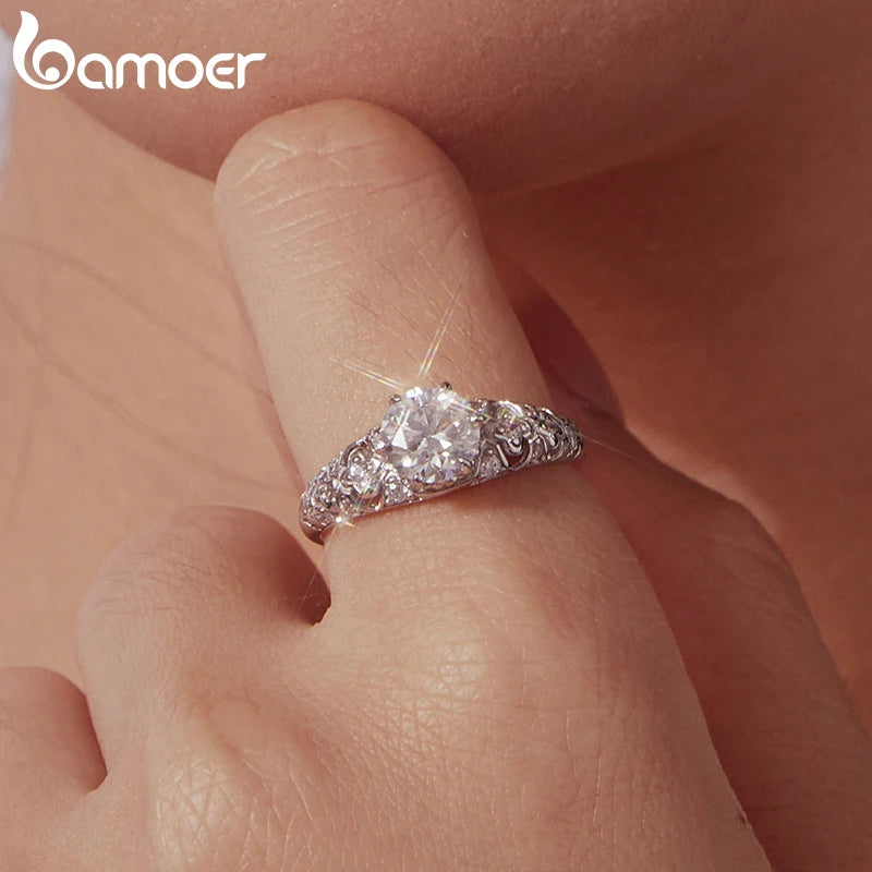 BAMOER  0.5-1CT Moissanite Crown Ring 925 Sterling Silver D Color VVS1 Women Eternal Guarding Rings Engagement Wedding Gift