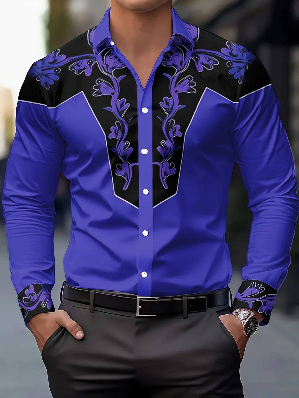 Men’s Printed Long Sleeve Dress Shirt