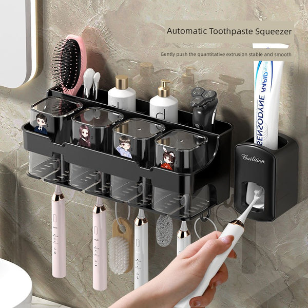 Wall-Mounted Toothbrush and Toothpaste Holder Set with Cups and Storage Rack