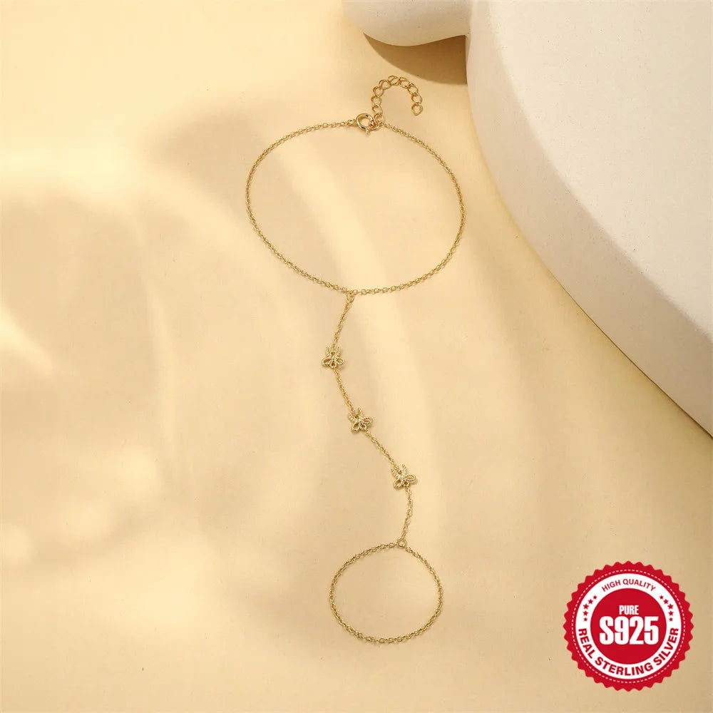 CANNER 925 Sterling Silver Lucky Koi Goldfish Finger Chain Bracelet For Women Hand Chain Ring Jewelry Gift pulseras de plata 925