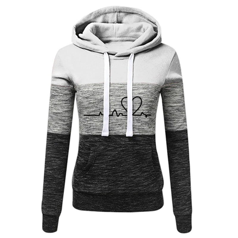 Women Tracksuit Printing Hooded Sweatshirt Sweat pant Color Block Versatile Casual Jogging Pullovers Sport Trousers Outfits