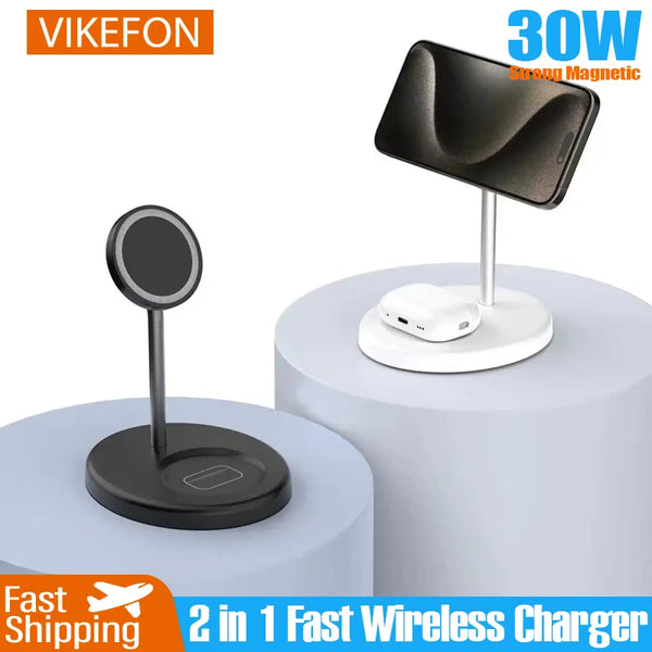 Upgraded 30W Magnetic 2 in 1 Wireless Charger Stand For iPhone 15 14 13 12 Pro Max AirPod Pro Fast Phone Charging Station Holder