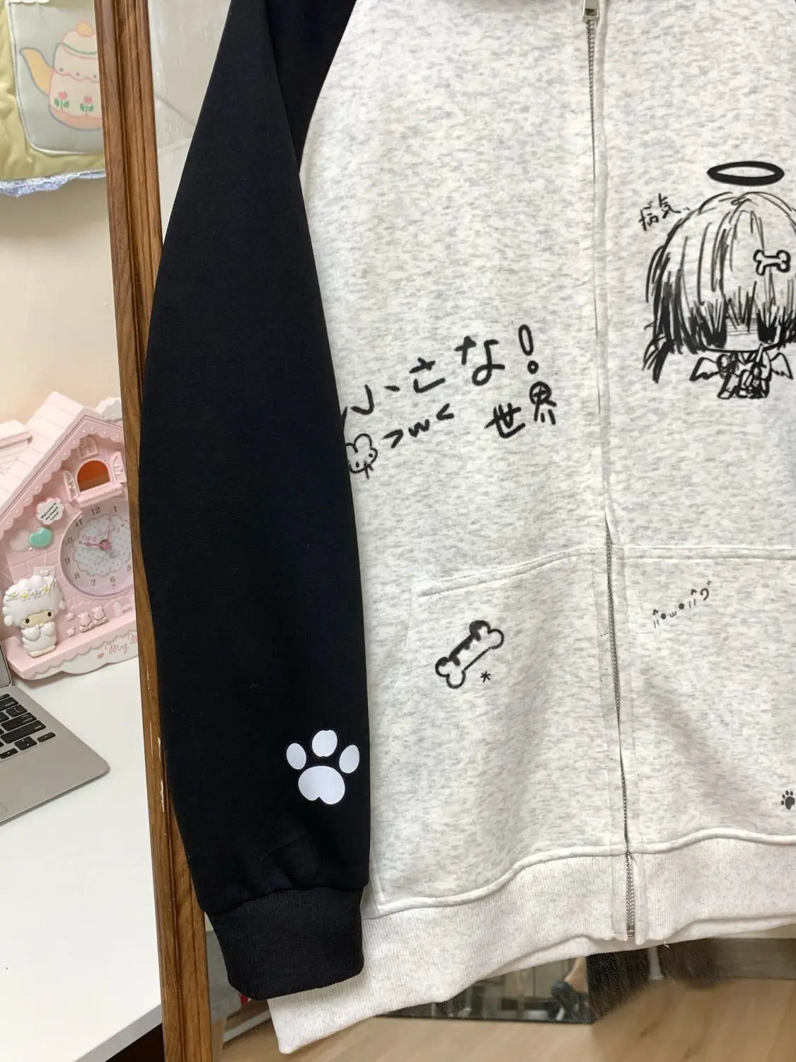 Autumn Japanese Kawaii Cute y2k Aesthetics Patchwork Sweatshirt women Cartoon Anime Print Harajuku Retro Streetwear Jacket Tops