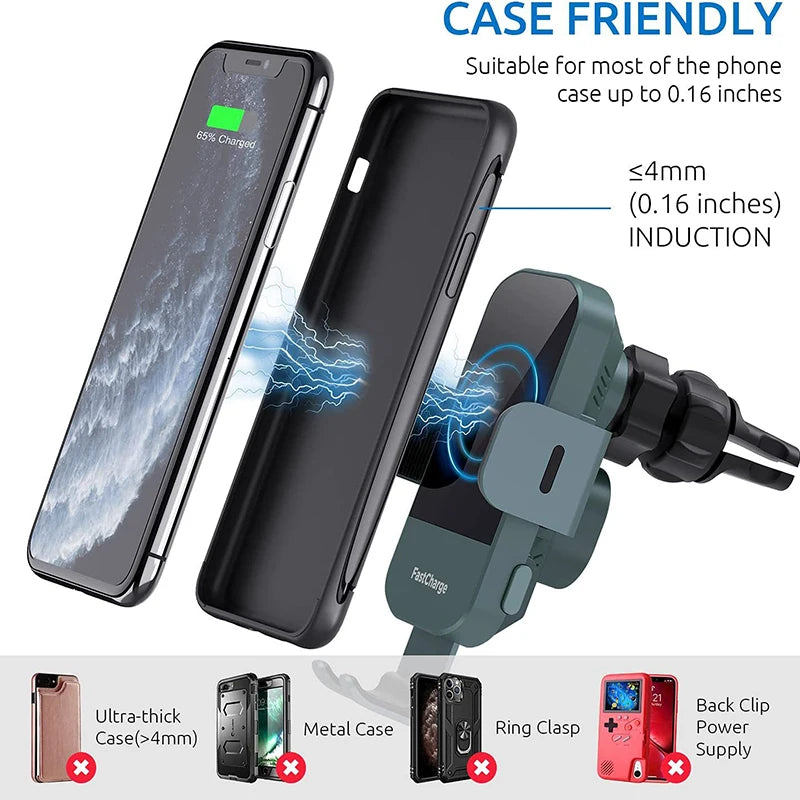Car Phone Holder 15W Fast Charging Windshield Car Wireless Charging Holder Air Vent Car Mount For Chevrolet Buick Audi BMW
