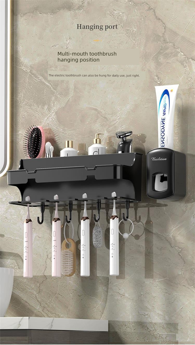 Wall-Mounted Toothbrush and Toothpaste Holder Set with Cups and Storage Rack