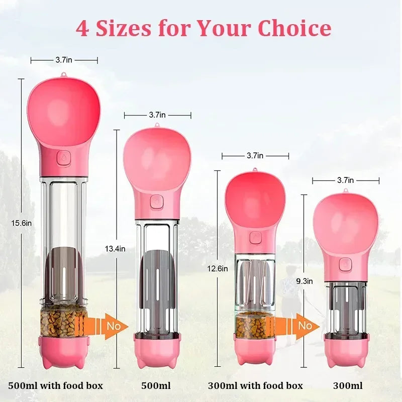 3-in-1 Portable Dog Water Bottle with Food Feeder & Poop Bag Dispenser