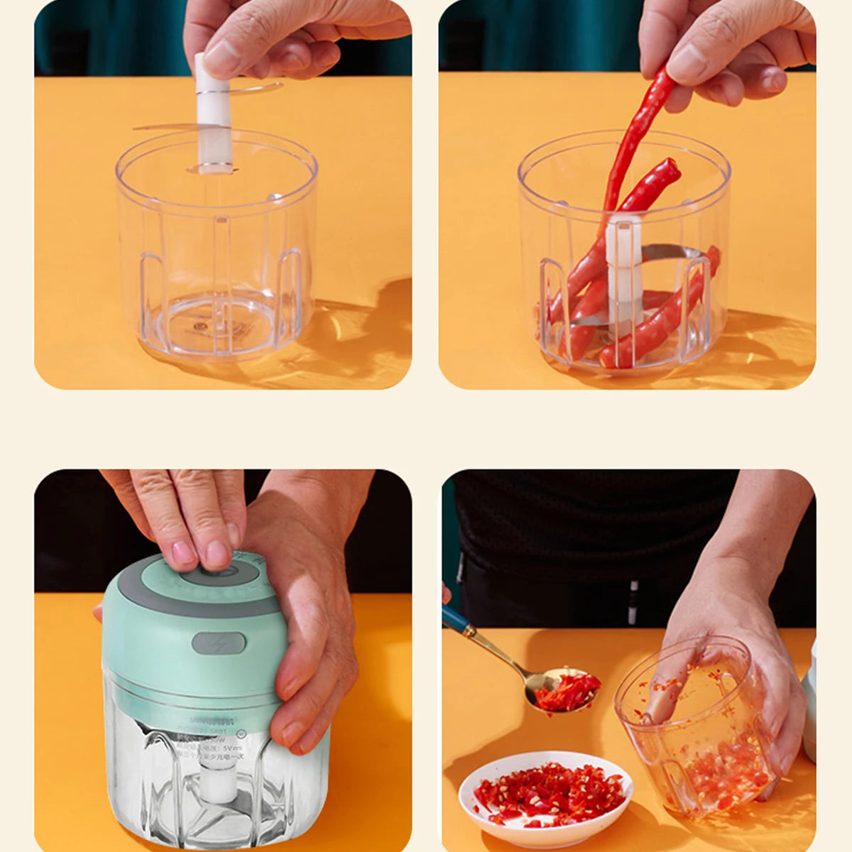 Mini Electric Food Chopper – Portable USB Rechargeable Vegetable Cutter