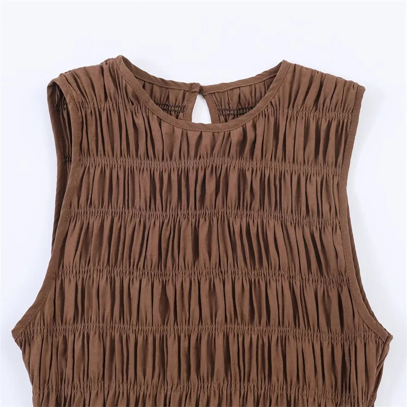 Women's French Simple Fluffy Midi Dress Sleeveless round Neck Mid-Length Casual A-Line Polyester Spring New Product