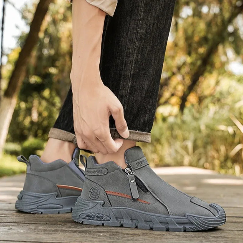 Men’s Casual Zipper Sneakers Breathable Non Slip Outdoor Shoes