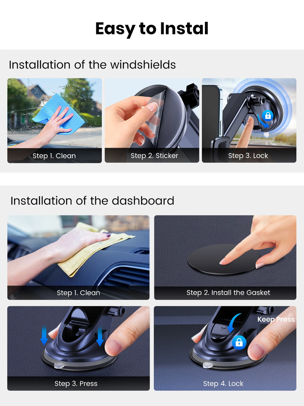 Universal Car Phone Holder Mount - Strong Suction Dashboard Stand for Smartphone Black Compact Size Eye-Catching Accessory