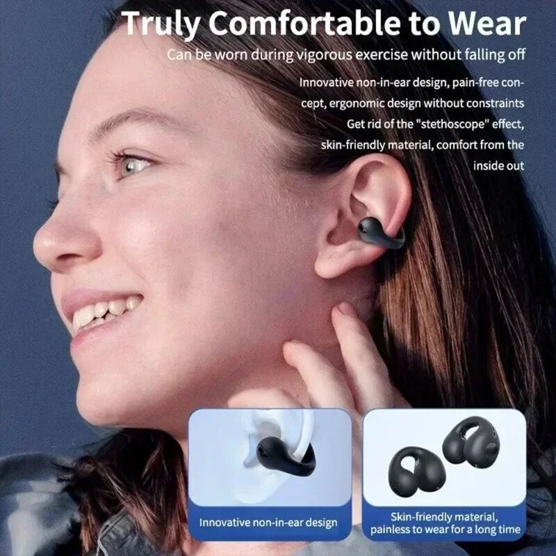 Shop Bone Conduction Bluetooth 5.3 Headphones. Waterproof sports earphones with HiFi sound, noise reduction, and 400mAh charging case for all-day listening
