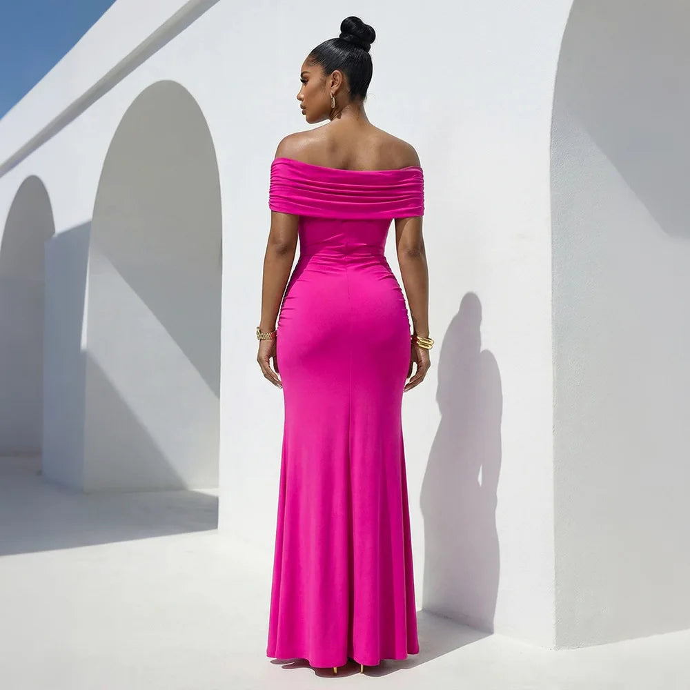 Women Slash Neck Ribbon Short Sleeve Long Maxi Dress Summer Street Evening Birthday Party Sexy Dresses