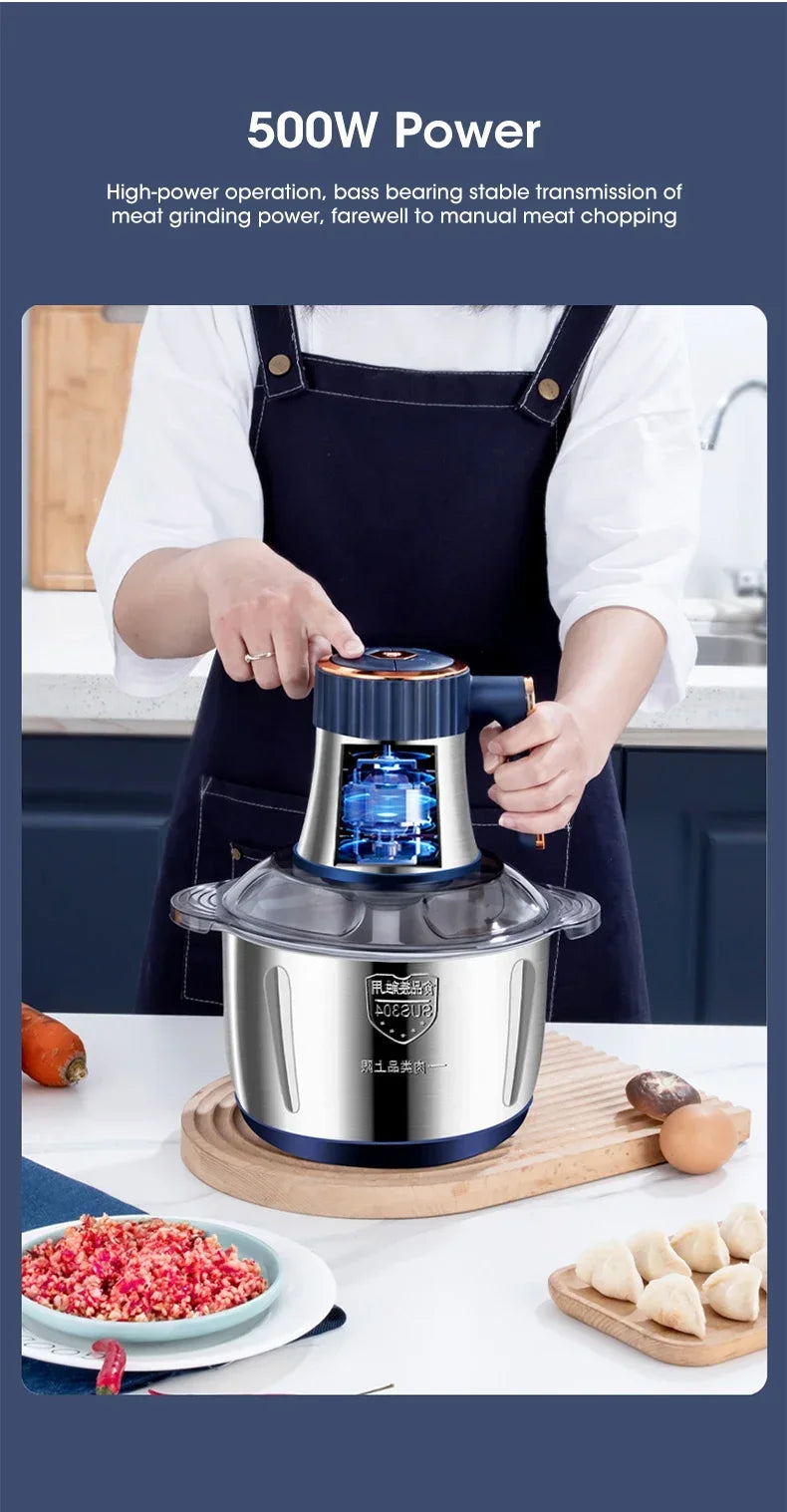 Stainless Steel Electric Meat Grinder Multifunctional Food Chopper Vegetable Slicer Processor Household Kitchen Blender