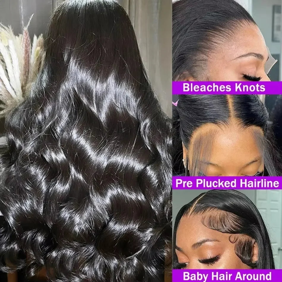 30 40 Inch Black 13x6 Hd Body Wave Lace Front Human Hair Wigs 13x4 Brazilian Lace Frontal Wig Human Hair Pre Plucked For Women
