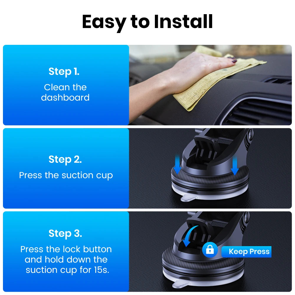 Car Phone Holder 2 in 1 Car Phone Mount for Car Dashboard/Windscreen One Button Release and 360° Rotation for All Phones
