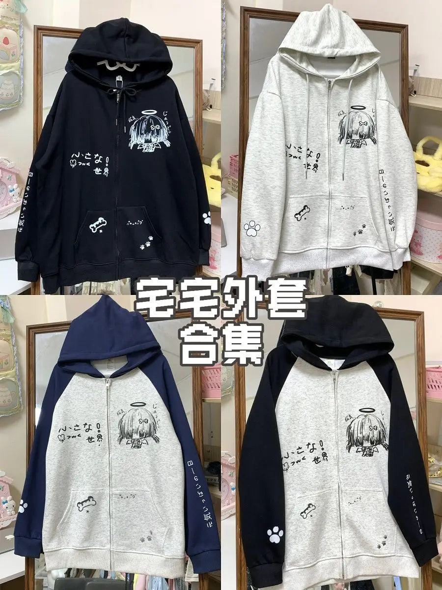 Autumn Japanese Kawaii Cute y2k Aesthetics Patchwork Sweatshirt women Cartoon Anime Print Harajuku Retro Streetwear Jacket Tops